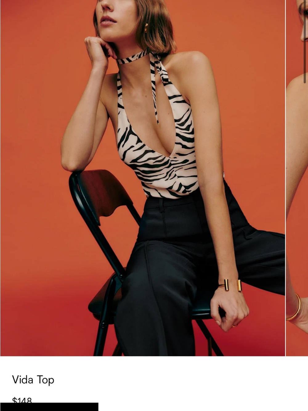 Reformation Zebra Halter Camisole - Black & Cream